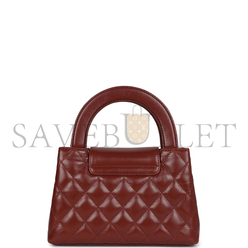 CHANEL BROWN QUILTED AGED CALFSKIN MINI KELLY BRUSHED GOLD HARDWARE AS4416 (19*13*7cm)